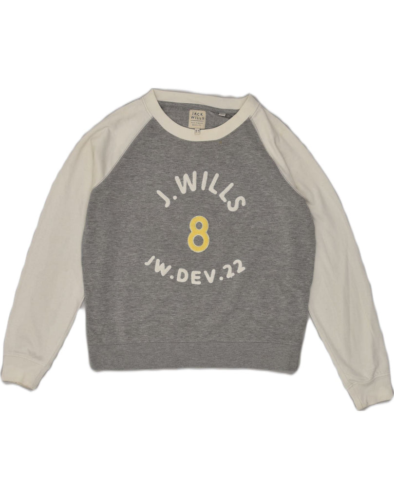 JACK WILLS Womens Crop Graphic Sweatshirt Jumper UK 10 Small Grey | Vintage Jack Wills | Thrift | Second-Hand Jack Wills | Used Clothing | Messina Hembry 