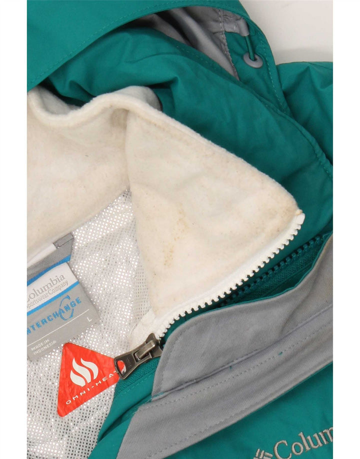 Columbia Womens Interchange Hooded Ski Jacket UK 16 Large Green Colourblock