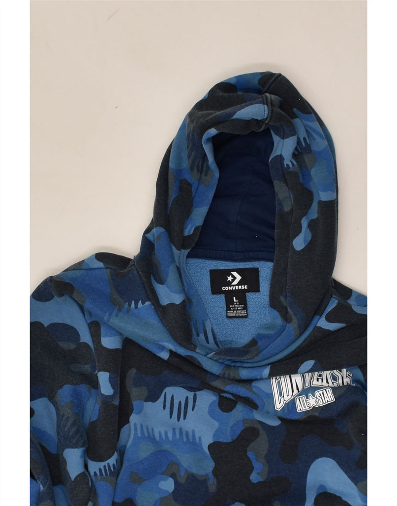 CONVERSE Boys Graphic Hoodie Jumper 12-13 Years Large Blue Camouflage | Vintage Converse | Thrift | Second-Hand Converse | Used Clothing | Messina Hembry 