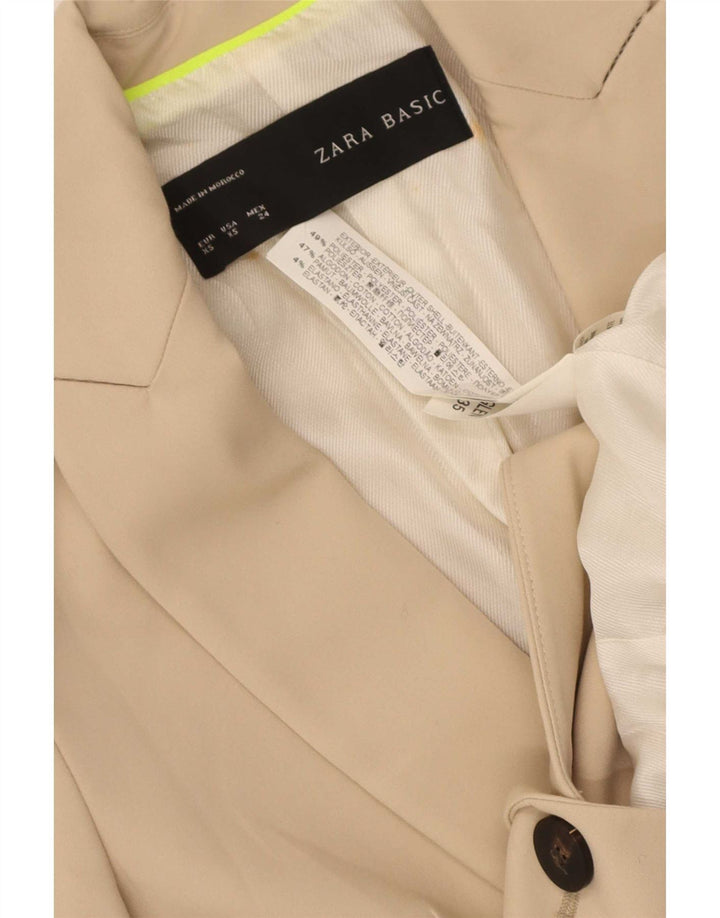 Zara Womens 1 Button Blazer Jacket UK 6 XS Beige Polyester