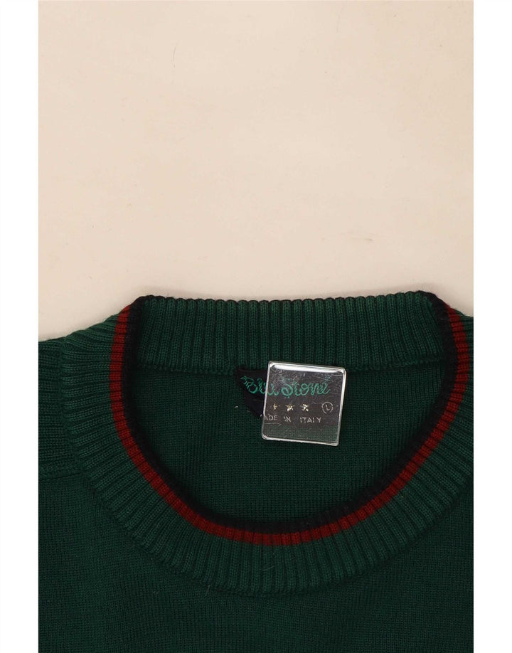 Vintage Mens Graphic Crew Neck Jumper Sweater Large Green