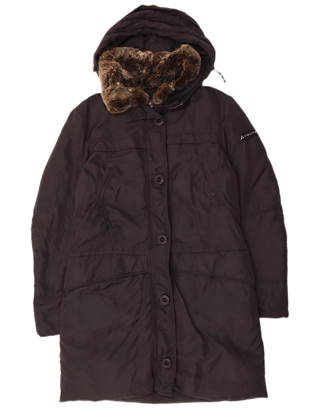 PEUTEREY Womens Hooded Padded Coat IT 46 Large Black Polyamide