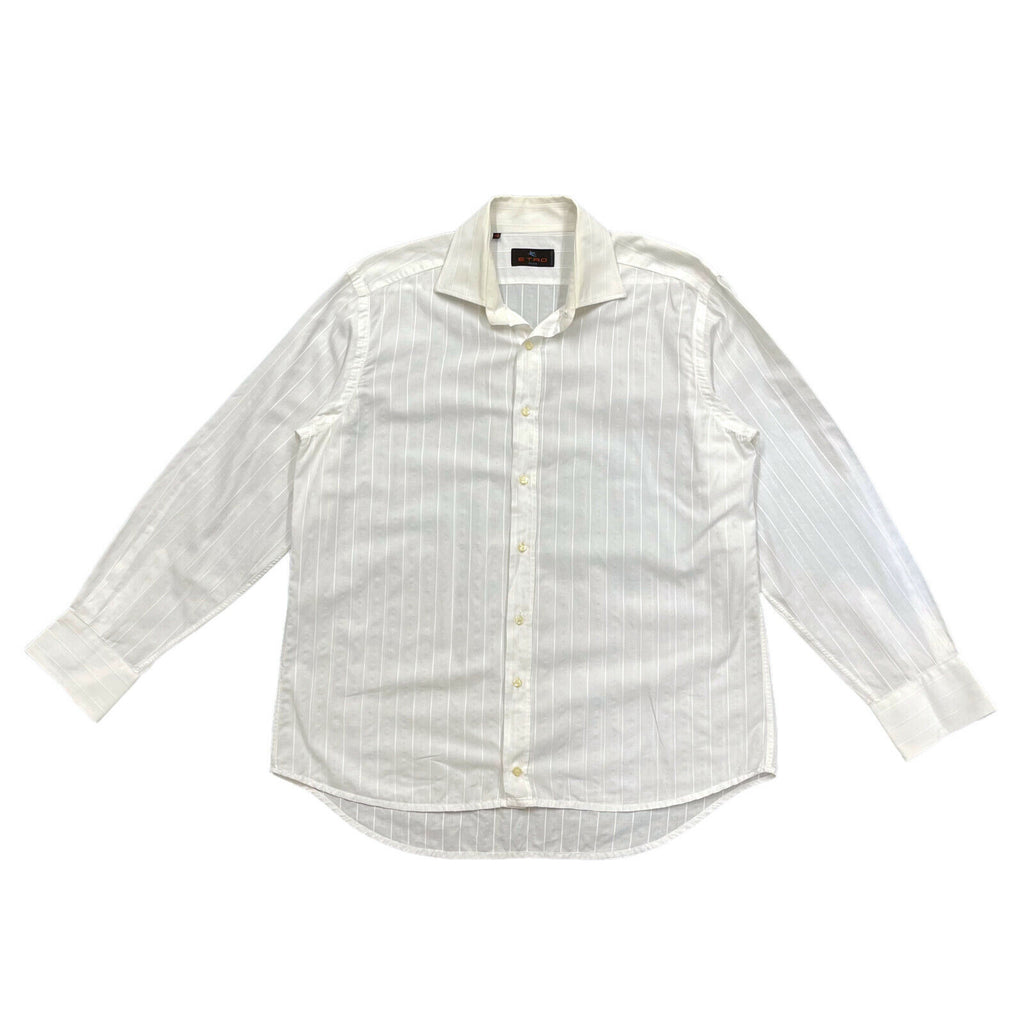 Etro Spread Collar Pin Stripe Button Up Shirt | Vintage High End Designer White | Vintage Messina Hembry | Thrift | Second-Hand Messina Hembry | Used Clothing | Messina Hembry 