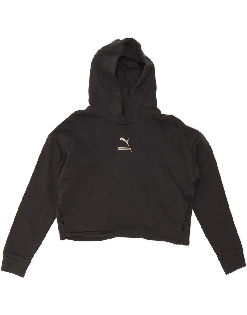 PUMA Womens Oversized Crop Hoodie Jumper UK 6 XS Black Cotton Vintage Puma and Second-Hand Puma from Messina Hembry 