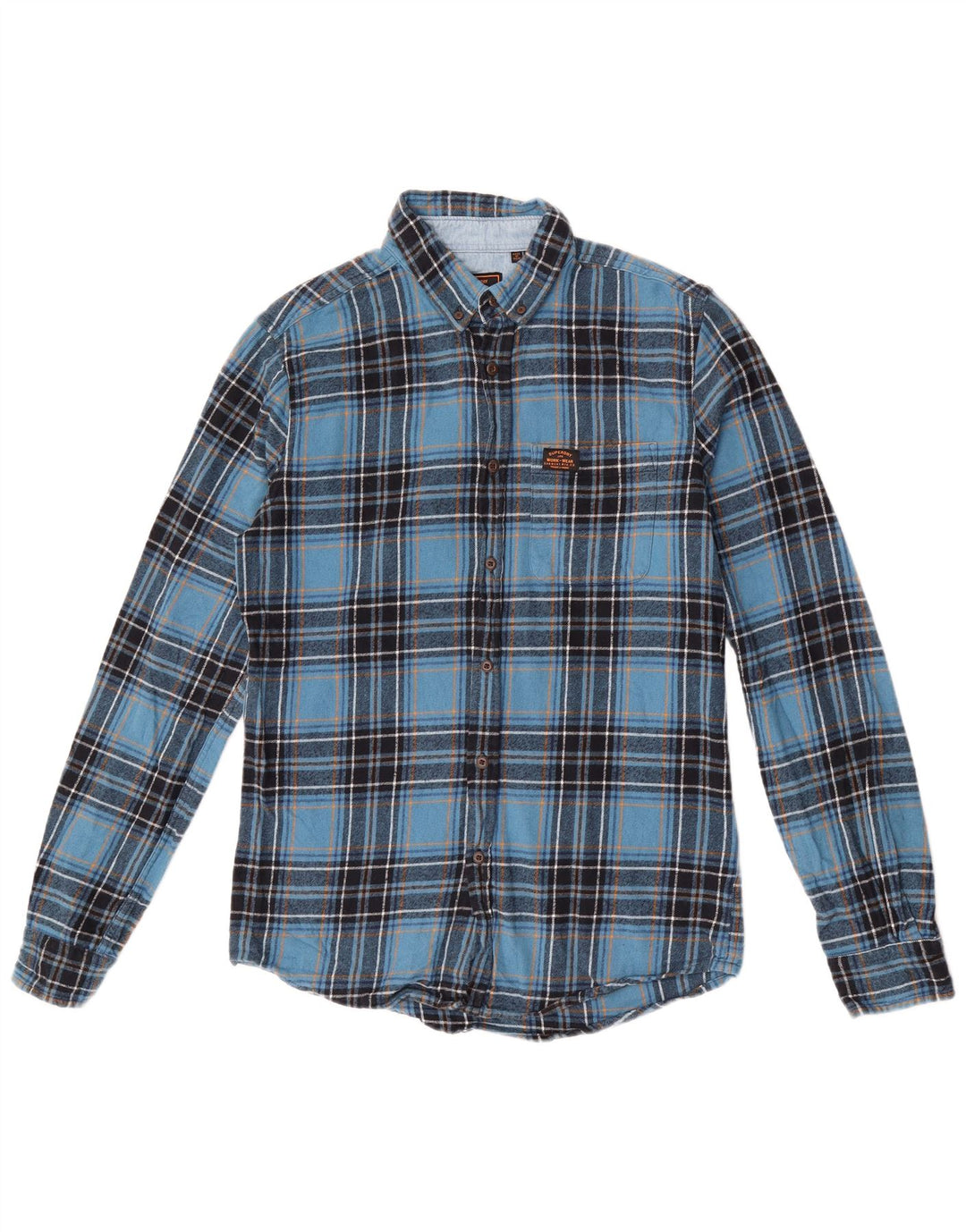 Superdry Mens Flannel Shirt Small Blue Check Cotton