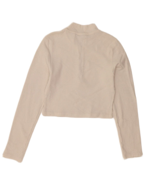 Zara Womens Crop Zip Neck Top Long Sleeve UK 14 Large White Cotton