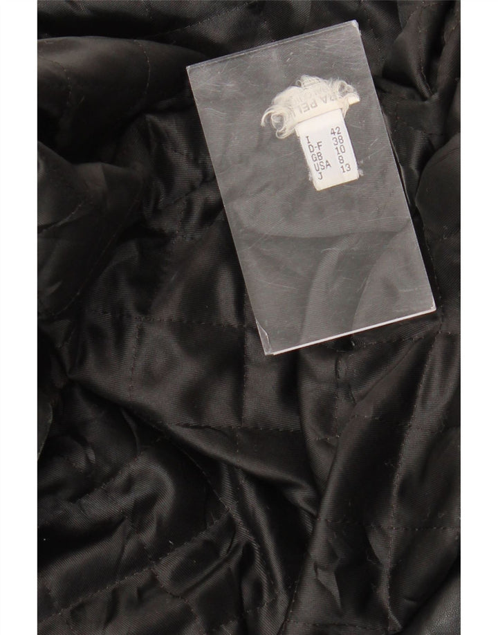 VINTAGE Womens Oversized Leather Jacket UK 10 Small Black