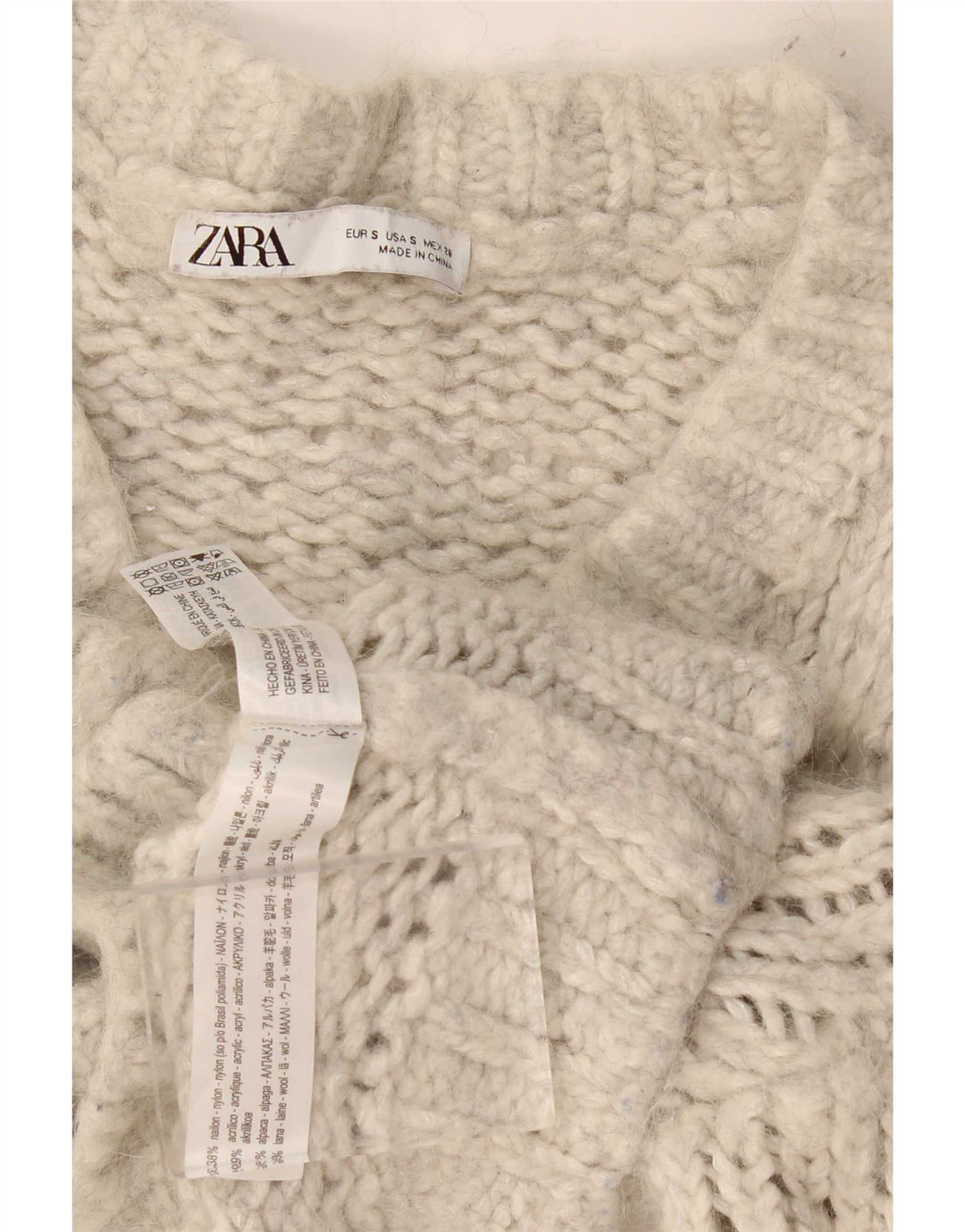 Zara Womens Crop Cardigan Sweater UK 10 Small Grey Nylon