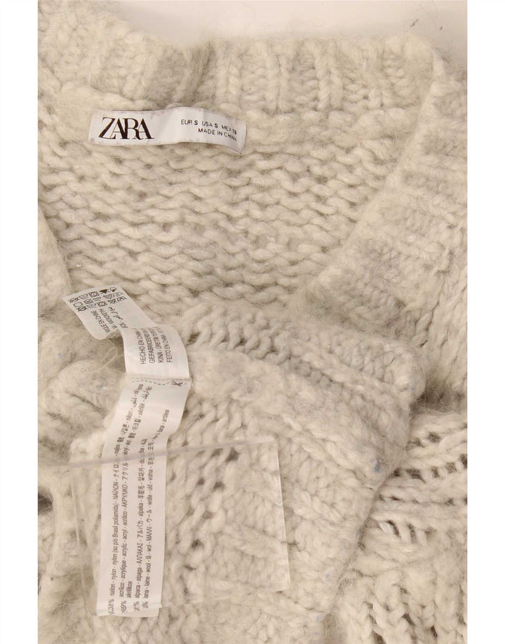 Zara Womens Crop Cardigan Sweater UK 10 Small Grey Nylon