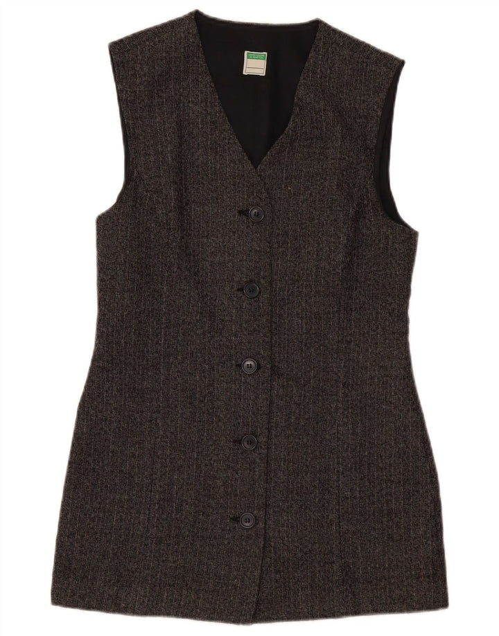 BENETTON Womens Longline Blazer Jacket UK 10 Small Grey Pinstripe