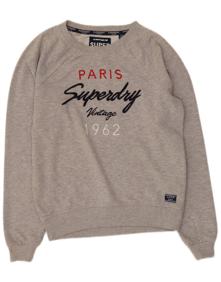 Superdry Womens Graphic Sweatshirt Jumper UK 10 Small Grey Flecked