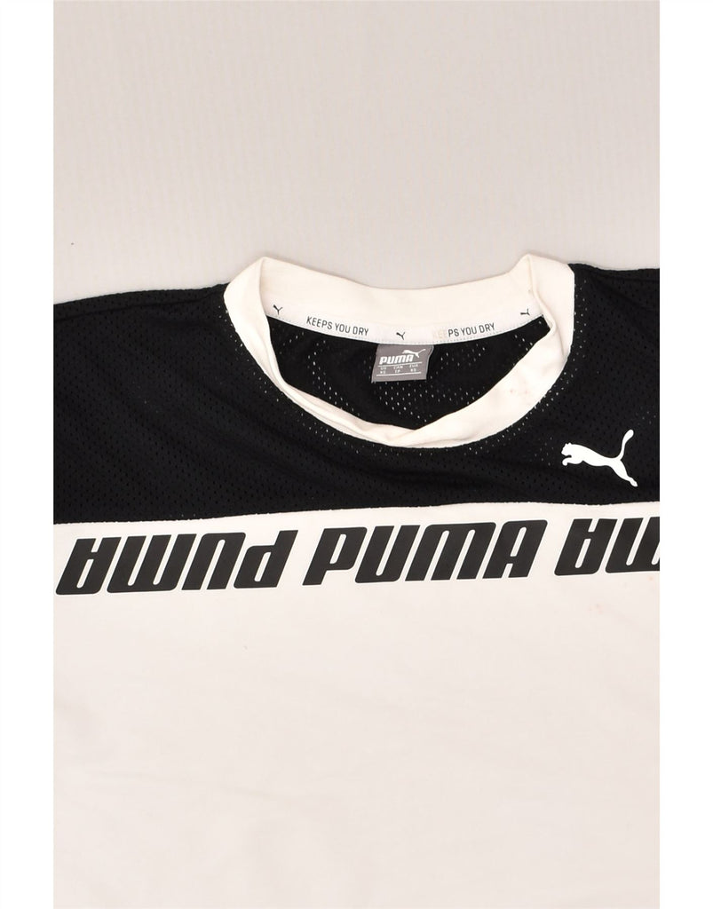 PUMA Womens Graphic T-Shirt Top UK 6 XS White Colourblock Cotton | Vintage Puma | Thrift | Second-Hand Puma | Used Clothing | Messina Hembry 