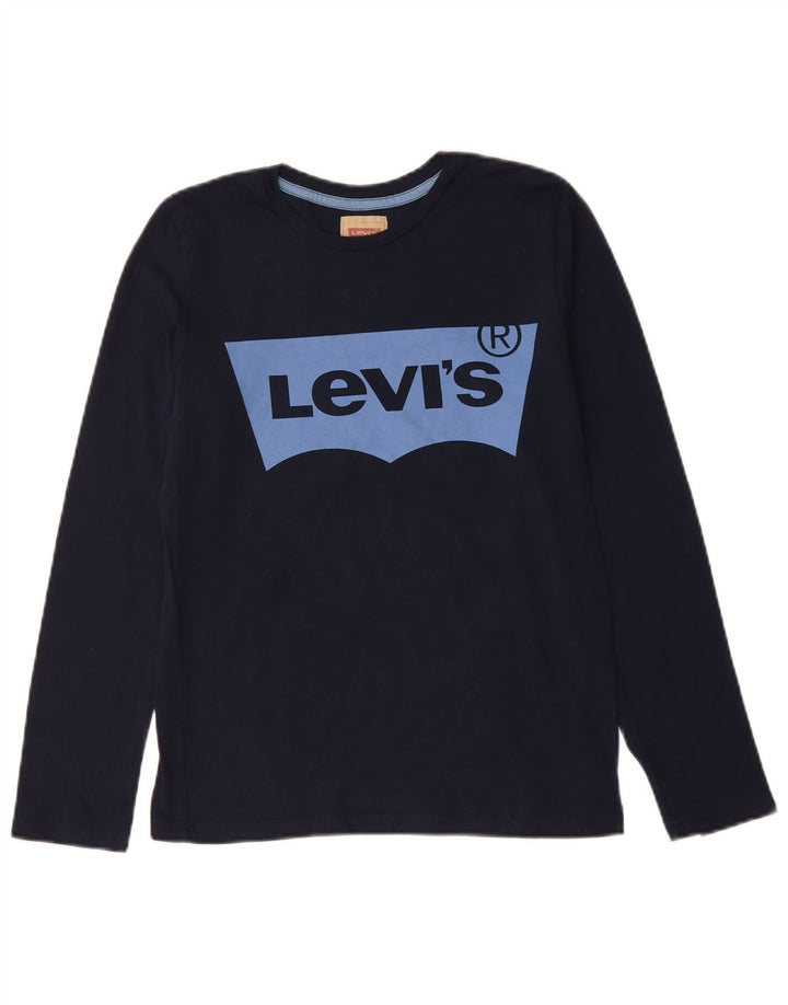 LEVI'S Boys Graphic Top Long Sleeve 13-14 Years Navy Blue Cotton