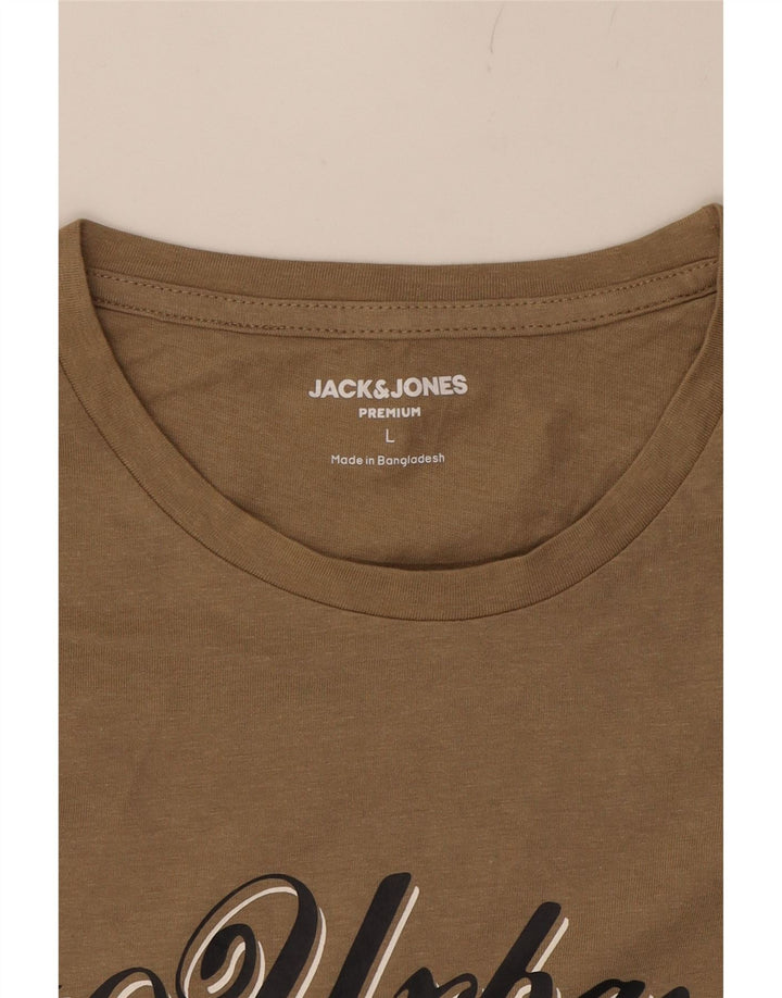 JACK & JONES Mens Graphic T-Shirt Top Large Brown Cotton Vintage Jack & Jones and Second-Hand Jack & Jones from Messina Hembry 