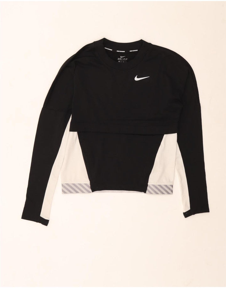 Nike Womens Running Top Long Sleeve UK 6 XS Black Colourblock Polyester