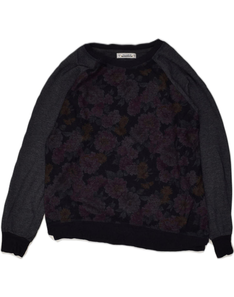 PULL & BEAR Womens Graphic Sweatshirt Jumper UK 14 Medium Navy Blue Floral | Vintage Pull & Bear | Thrift | Second-Hand Pull & Bear | Used Clothing | Messina Hembry 