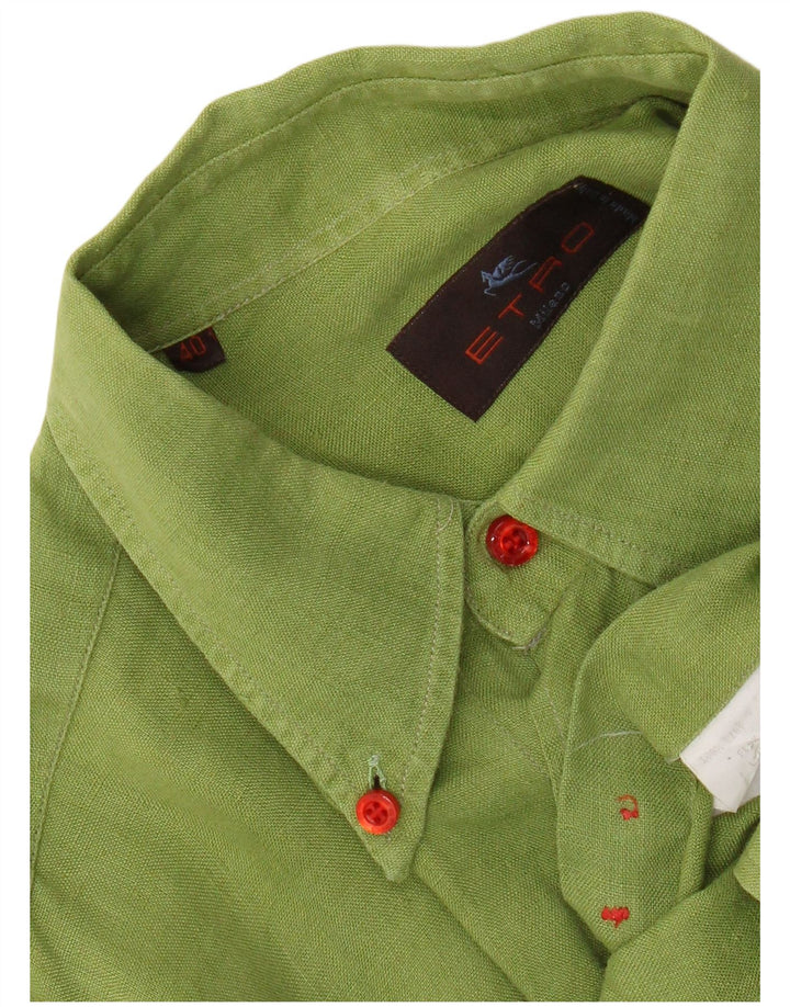Etro Mens Shirt Size 40 Medium Green Linen