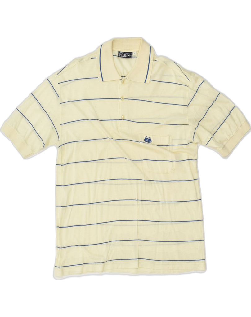 VINTAGE Mens Polo Shirt Large Yellow Striped Cotton | Vintage Vintage | Thrift | Second-Hand Vintage | Used Clothing | Messina Hembry 