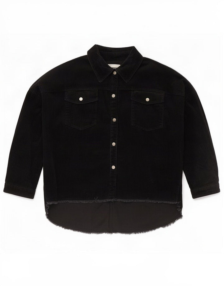 Zara Womens Oversized Corduroy Jacket UK 14 Medium Black Cotton