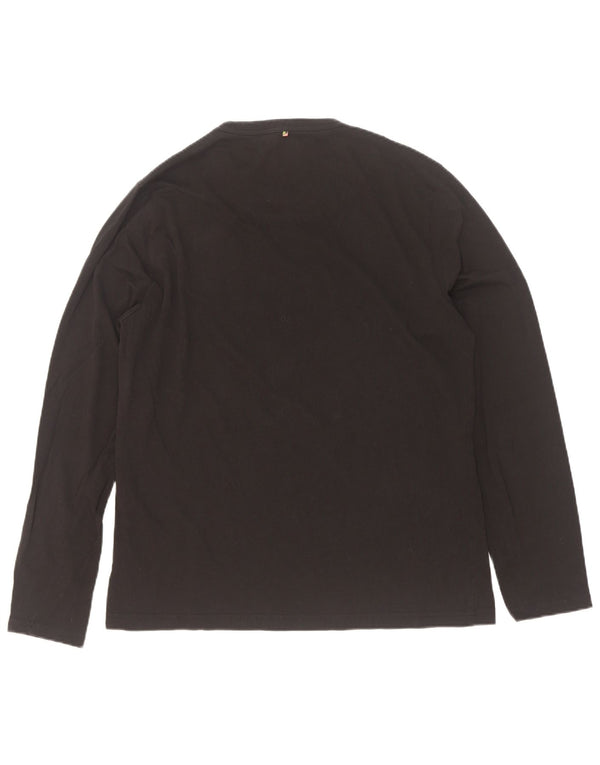 Pretty Green Mens Graphic Top Long Sleeve Large Black Cotton