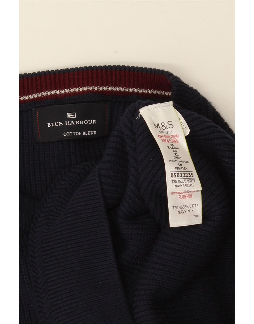 MARKS & SPENCER Mens Blue Harbour Crew Neck Jumper Sweater XL Navy Blue