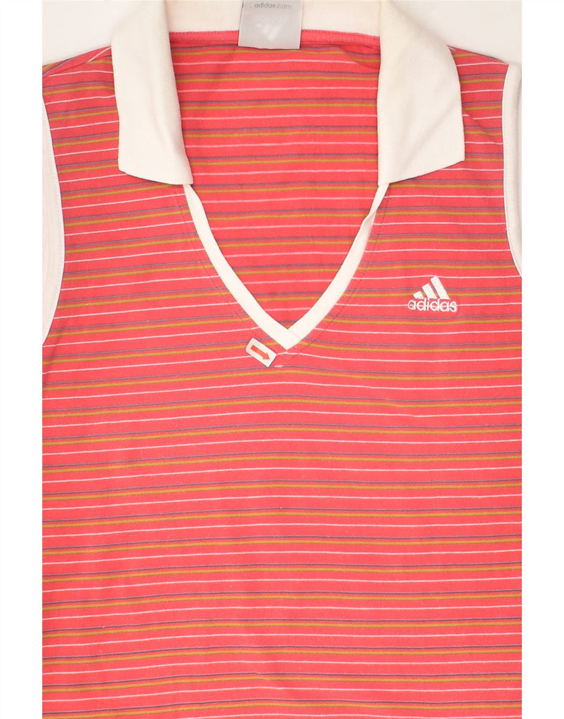 ADIDAS Womens Sleeveless Polo Shirt UK 10 Small Red Striped Cotton | Vintage Adidas | Thrift | Second-Hand Adidas | Used Clothing | Messina Hembry 