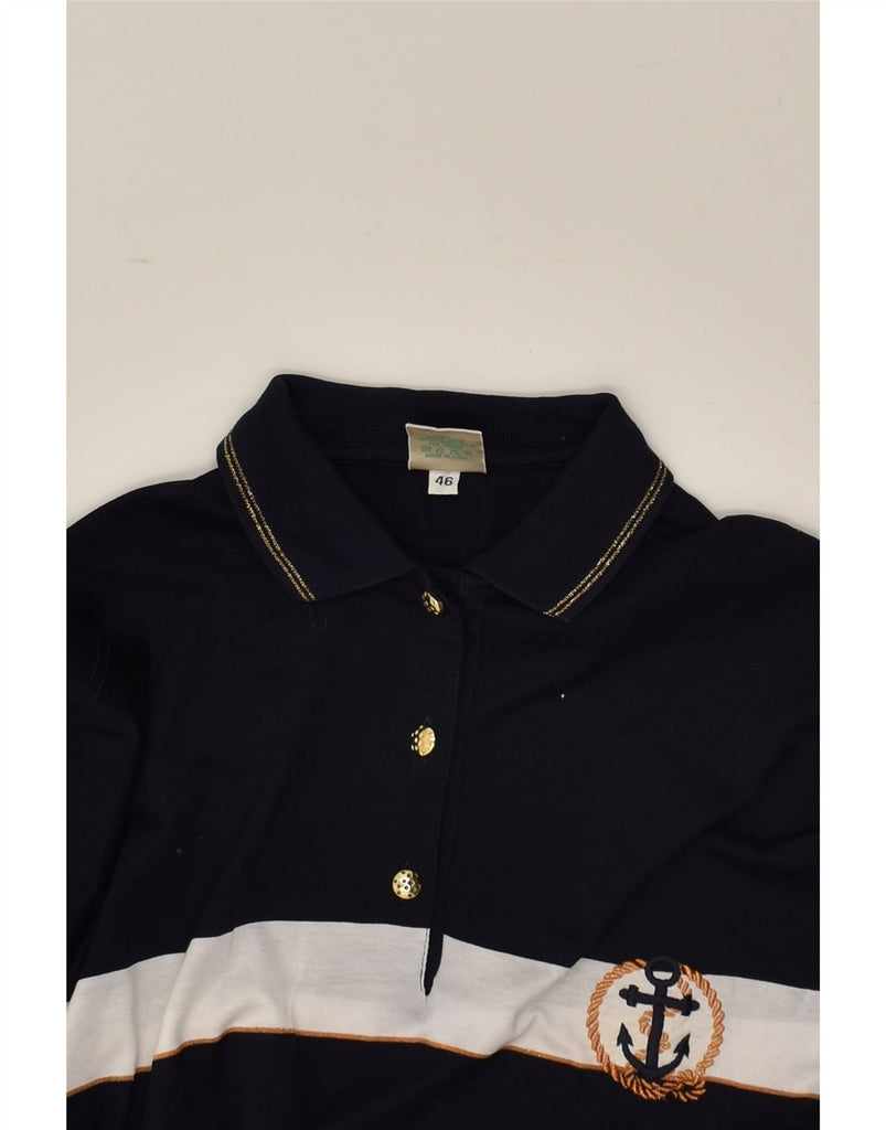 VINTAGE Womens Polo Shirt IT 46 Large Navy Blue Colourblock Cotton | Vintage Vintage | Thrift | Second-Hand Vintage | Used Clothing | Messina Hembry 