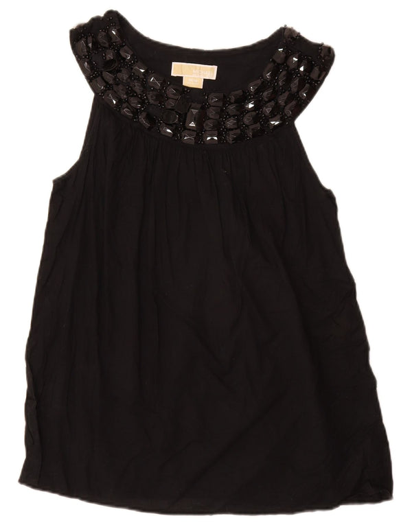 MICHAEL KORS Womens Sleeveless Blouse Top UK 12 Medium Black Cotton