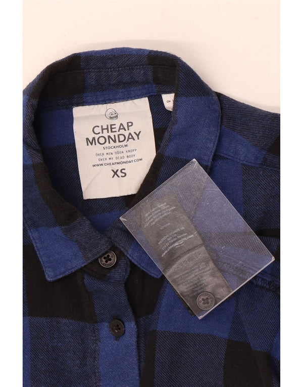 Cheap Monday Womens Asymmetric Oversized Flannel Shirt UK 6 XS Blue Gingham