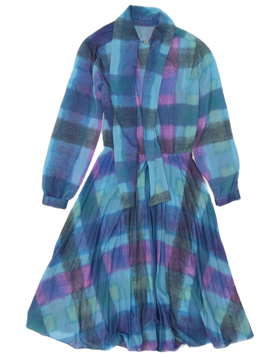 Vintage Womens See Through Long Sleeve A-Line Dress Small Blue Check