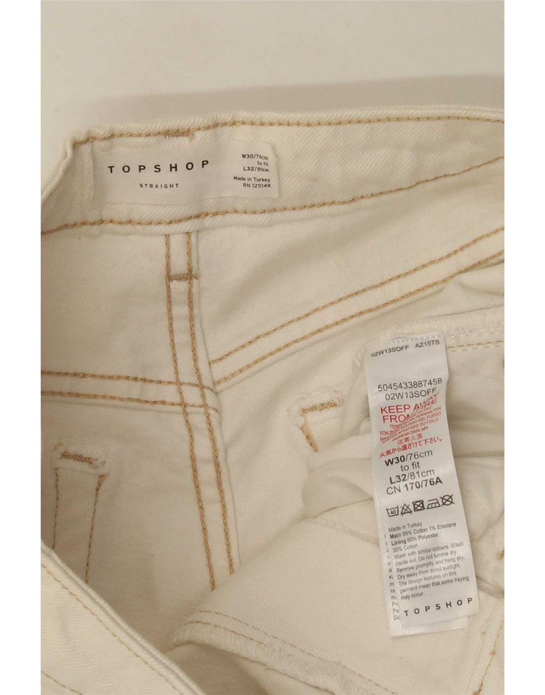 Topshop Womens Straight Jeans W30 L26 White Cotton