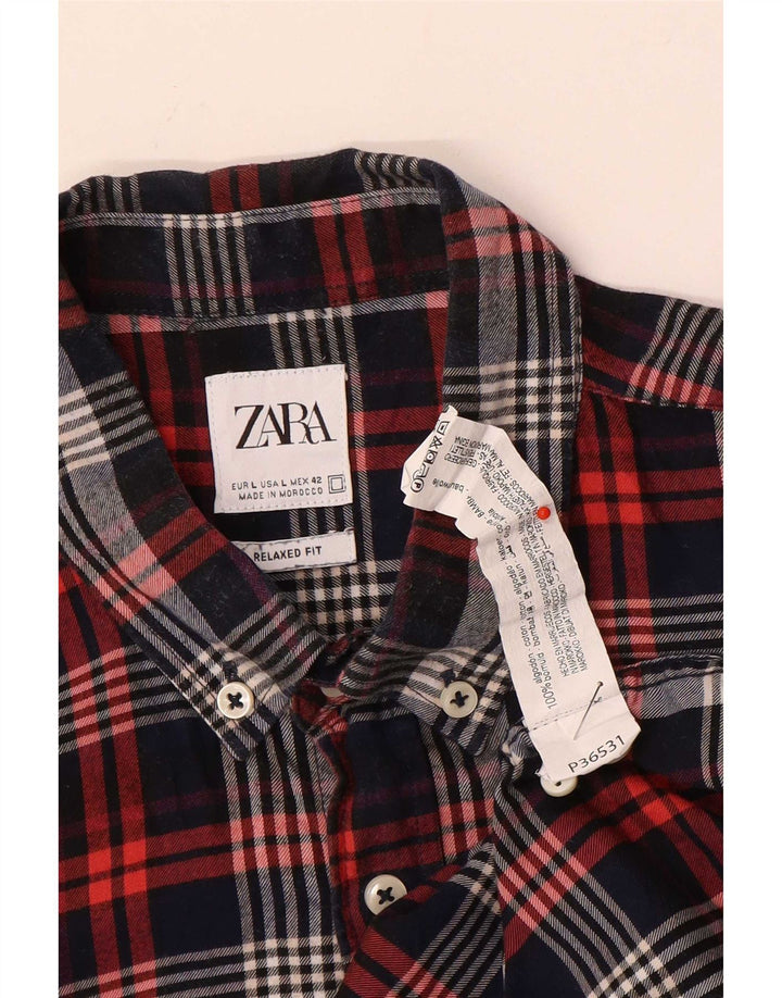 Zara Mens Relaxed Fit Flannel Shirt Large Red Check Cotton