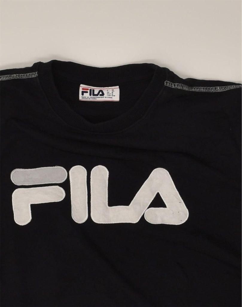 FILA Womens Graphic Sweatshirt Jumper UK 14 Medium Black | Vintage Fila | Thrift | Second-Hand Fila | Used Clothing | Messina Hembry 