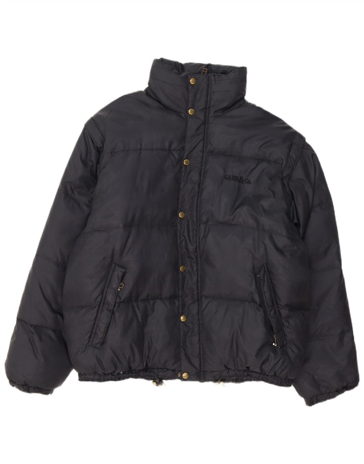 Vintage Mens Hooded Padded Jacket UK 40 Large Black Nylon