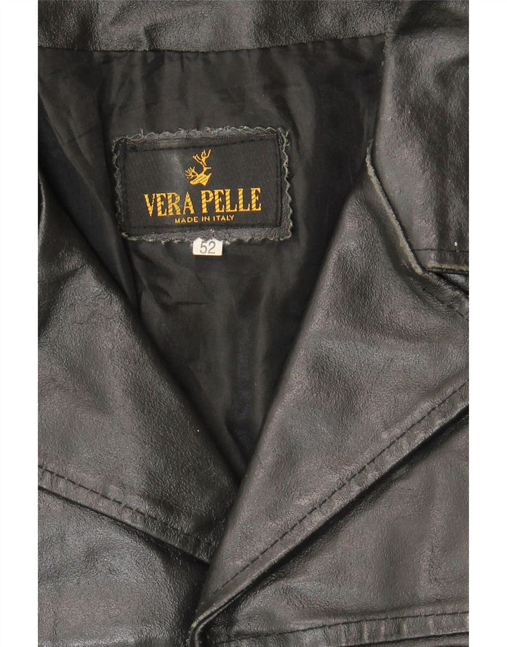 VINTAGE Mens Leather Jacket IT 52 XL Black Leather