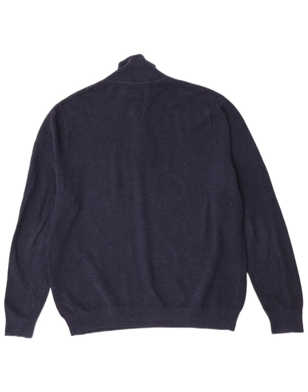 John Lewis Mens Zip Neck Jumper Sweater Large Navy Blue Cotton