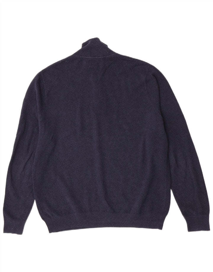 John Lewis Mens Zip Neck Jumper Sweater Large Navy Blue Cotton