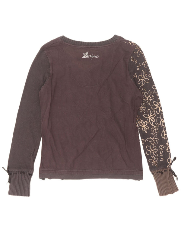 Desigual Womens Graphic Top Long Sleeve UK 18 XL Black Floral Cotton Heart