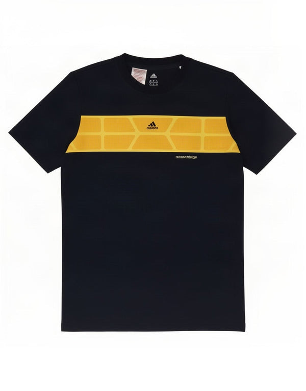 Adidas Boys T-Shirt Top 15-16 Years Navy Blue Colourblock Polyester