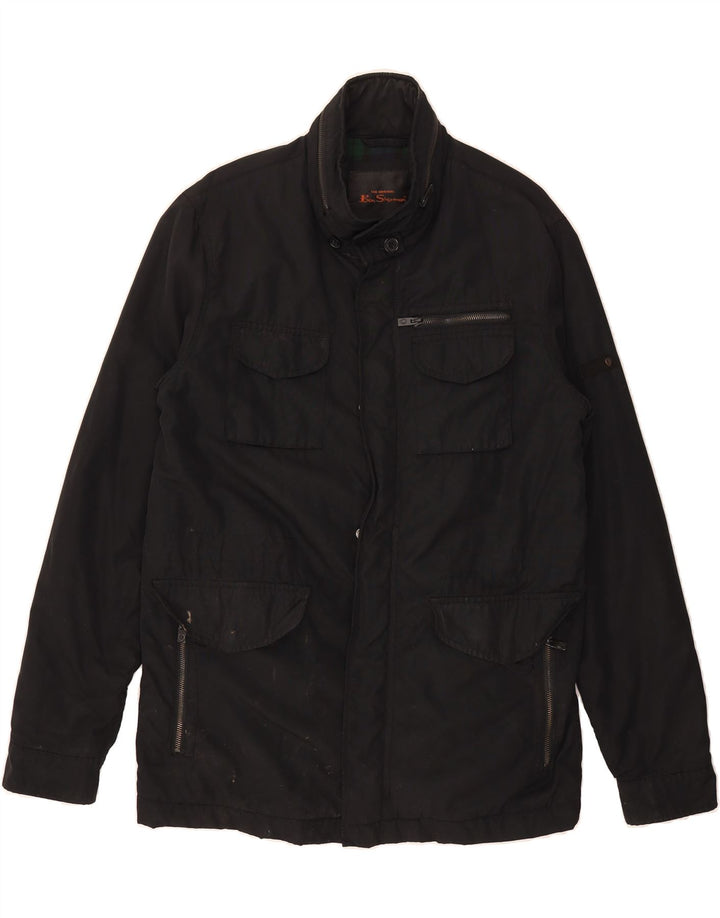 BEN SHERMAN Mens Hooded Utility Jacket UK 38 Medium Black Nylon Vintage Ben Sherman and Second-Hand Ben Sherman from Messina Hembry 