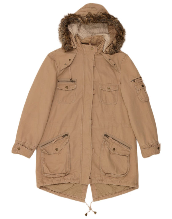 Marks & Spencer Womens Hooded Oversized Parka Jacket UK 10 Small Beige