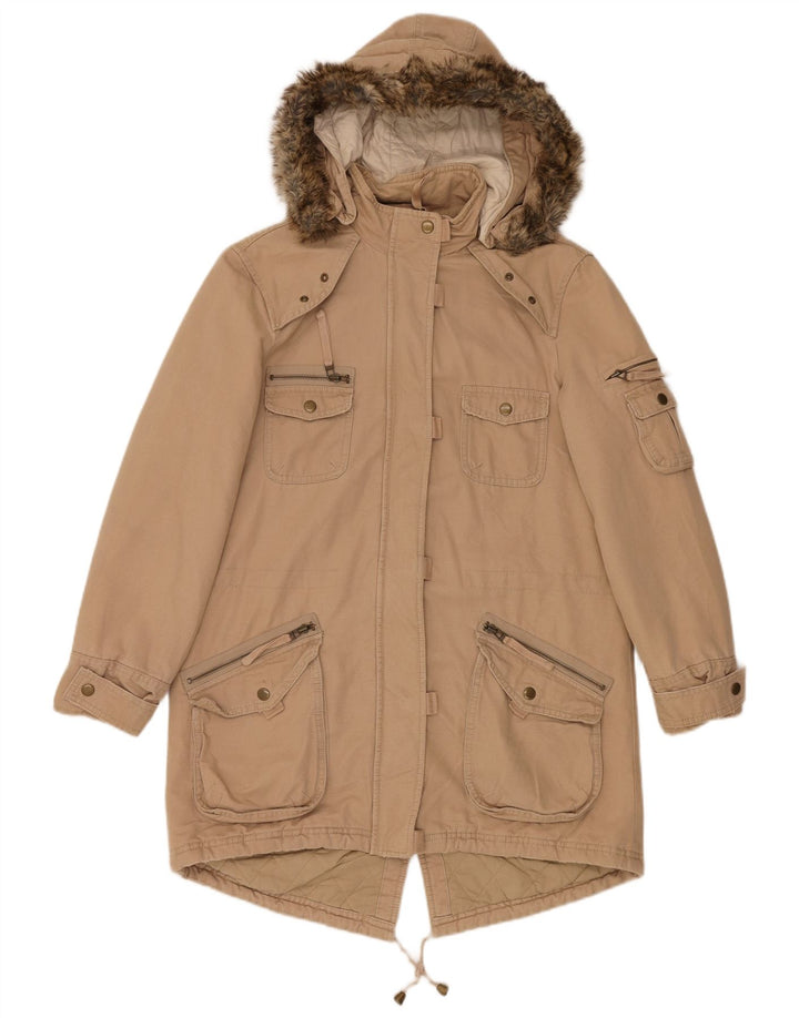 Marks & Spencer Womens Hooded Oversized Parka Jacket UK 10 Small Beige