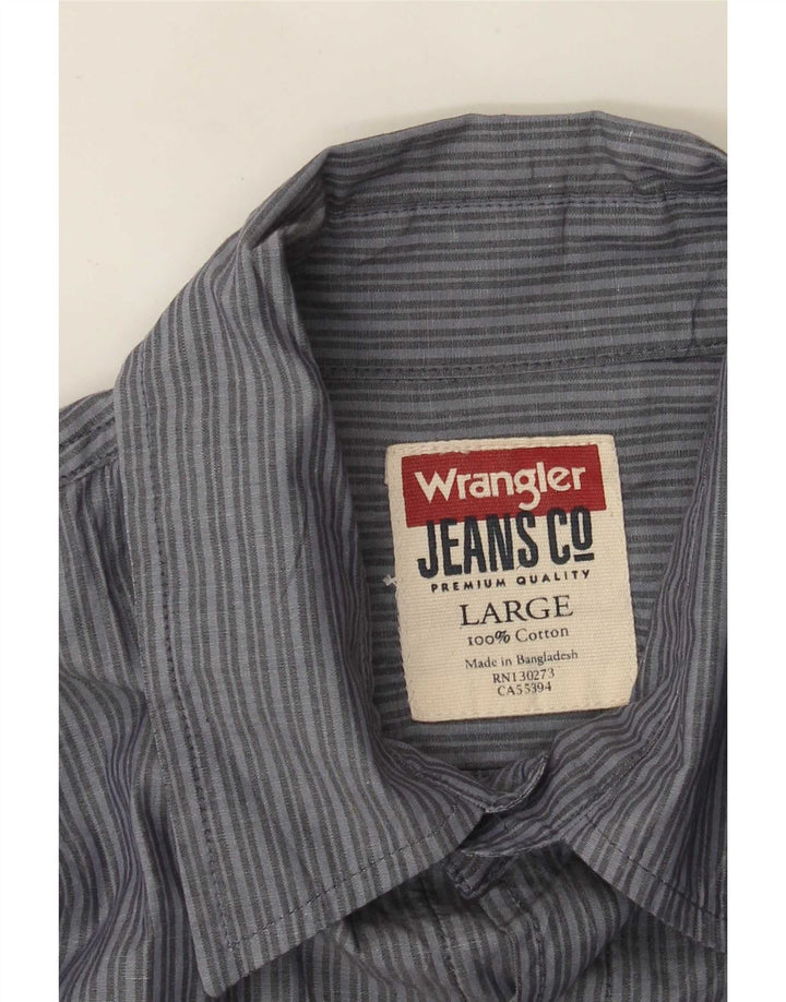 Wrangler Mens Shirt Large Blue Pinstripe Cotton