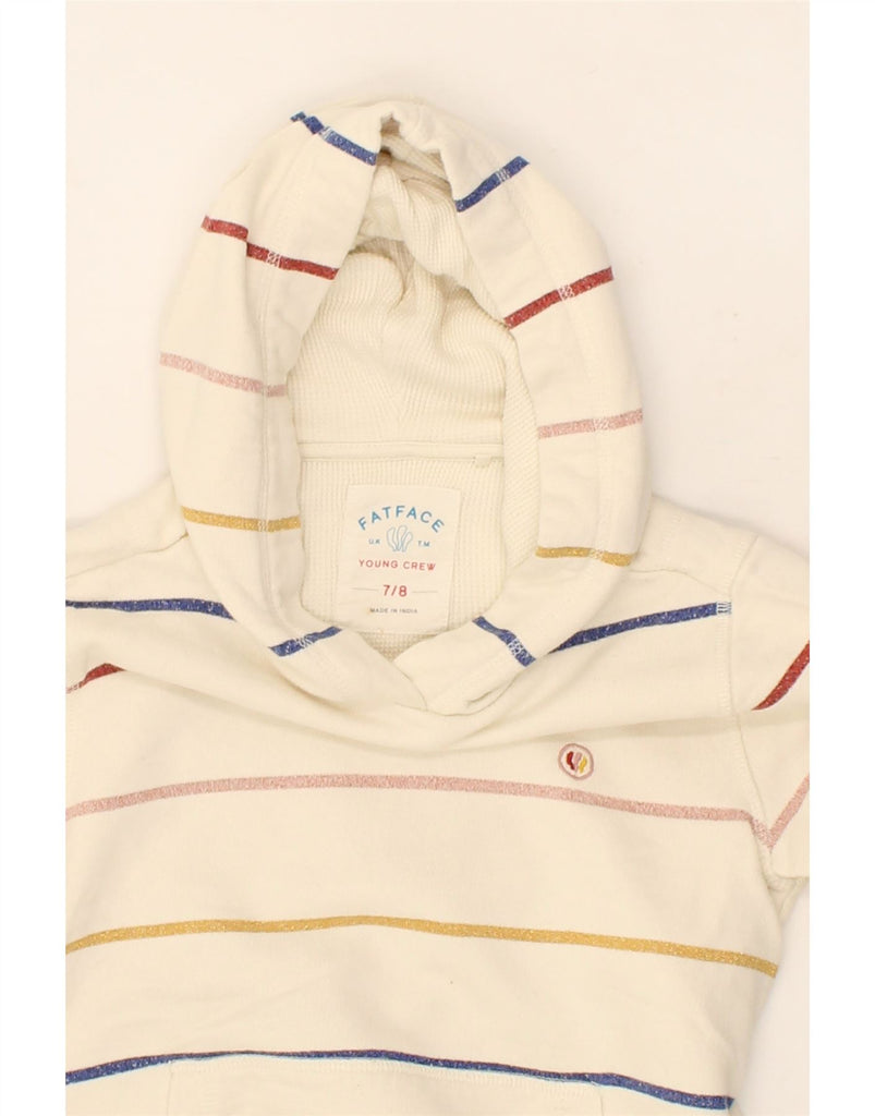 FAT FACE Girls Hoodie Jumper 7-8 Years White Striped Cotton Vintage Fat Face and Second-Hand Fat Face from Messina Hembry 
