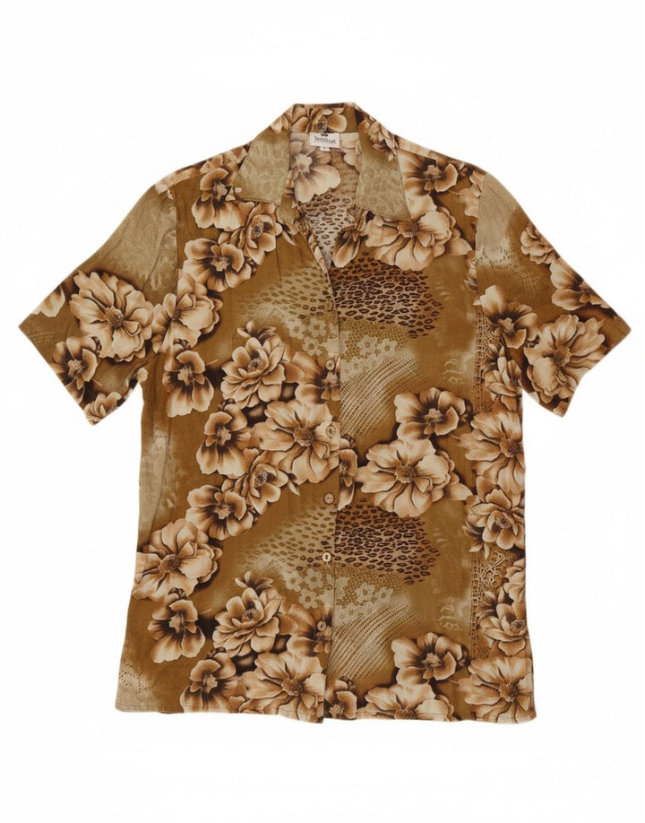 KINGFIELD Womens Short Sleeve Shirt EU 40 Medium Beige Floral Viscose Vintage Kingfield and Second-Hand Kingfield from Messina Hembry 