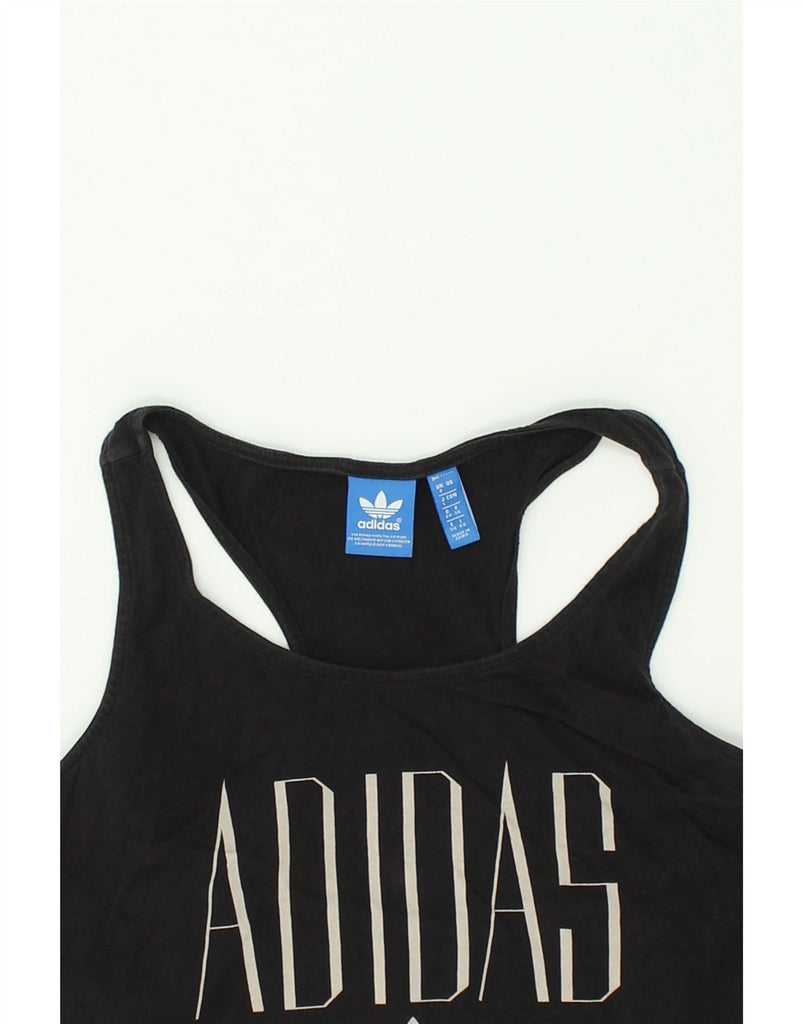 ADIDAS Womens Graphic Vest Top UK 8 Small Black Cotton | Vintage Adidas | Thrift | Second-Hand Adidas | Used Clothing | Messina Hembry 