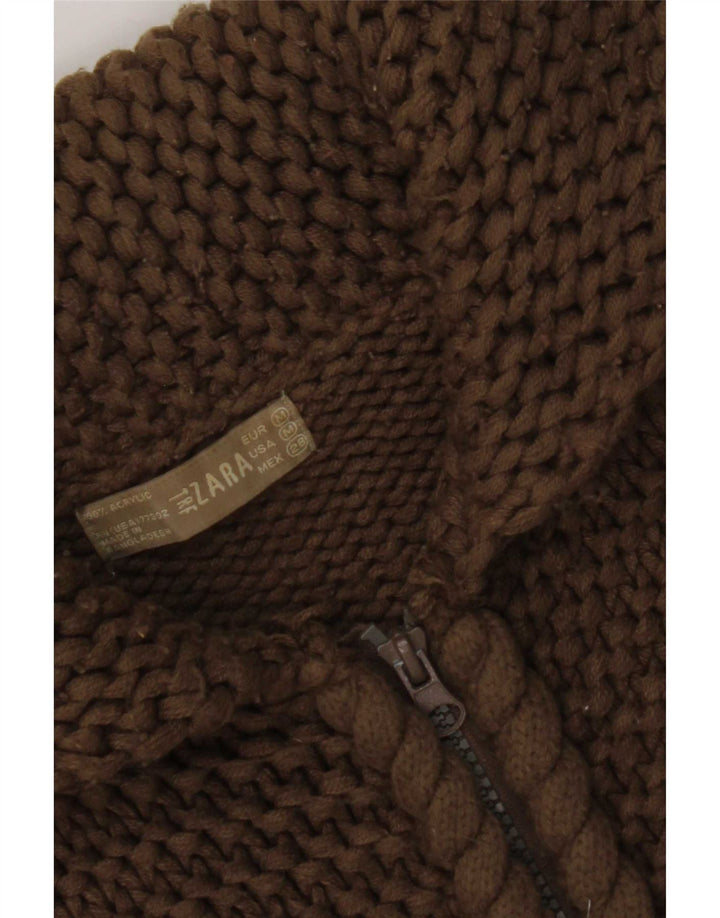 Zara Womens Hooded Cardigan Sweater UK 12 Medium Brown