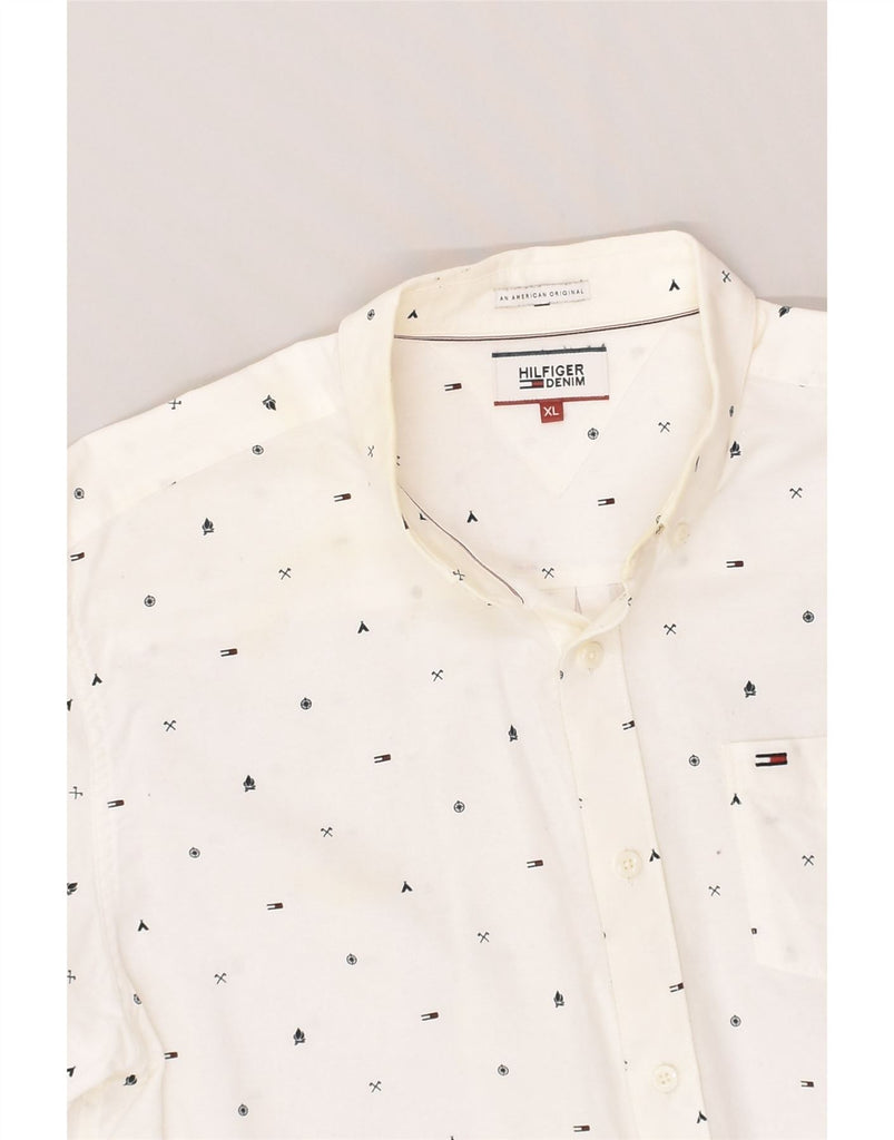 TOMMY HILFIGER Mens Shirt XL White Spotted Cotton | Vintage Tommy Hilfiger | Thrift | Second-Hand Tommy Hilfiger | Used Clothing | Messina Hembry 