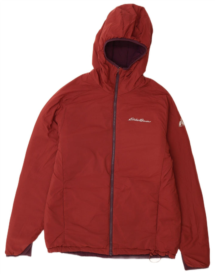 Eddie Bauer Mens Hooded Reversible Jacket UK 38 Medium Burgundy Nylon