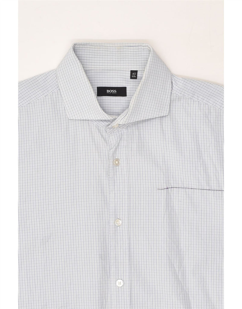 HUGO BOSS Mens Shirt Size 15 1/2 Medium White Check Cotton | Vintage Hugo Boss | Thrift | Second-Hand Hugo Boss | Used Clothing | Messina Hembry 